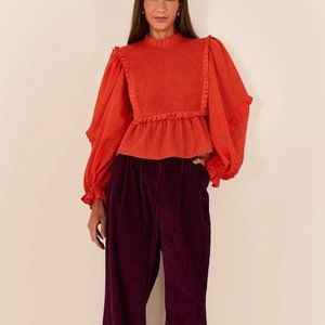 NWT FARM RIO Corduroy Wide Leg Pants, Burgundy